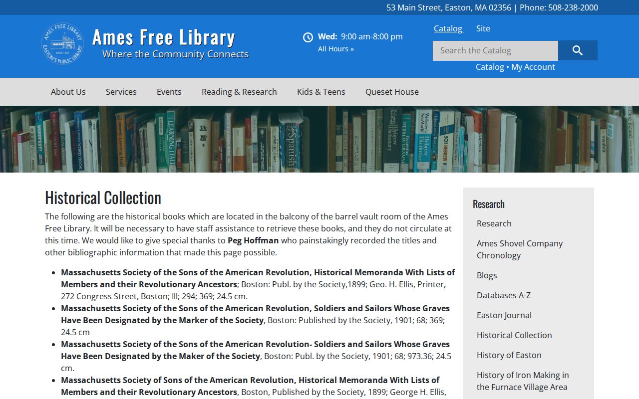 Easton city directory historical collection access at Ames Free Library
