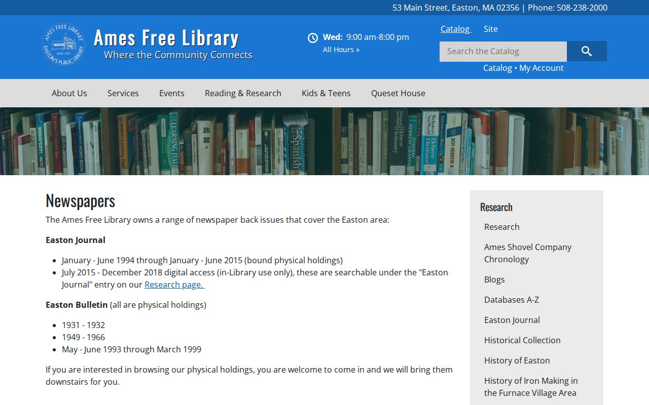 Easton city directory companion newspaper holdings at Ames Free Library