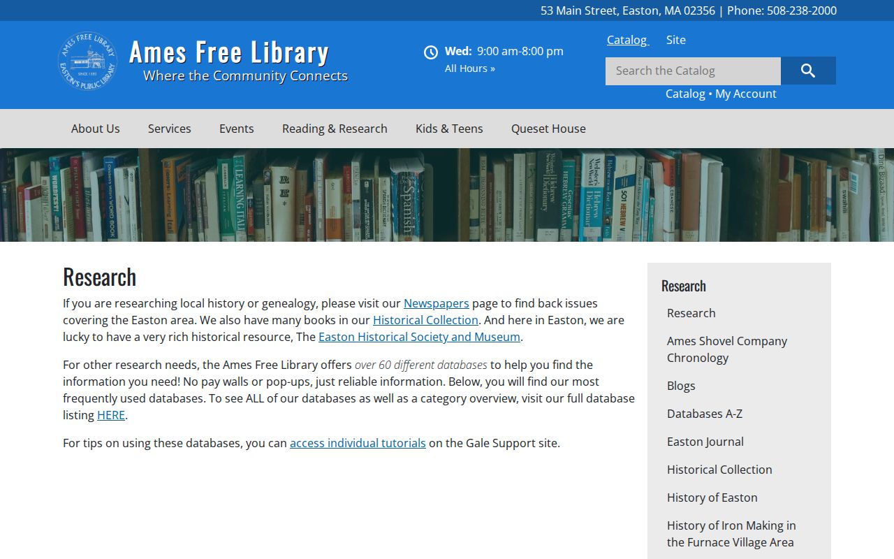Easton city directory research resources on the Ames Free Library local history page