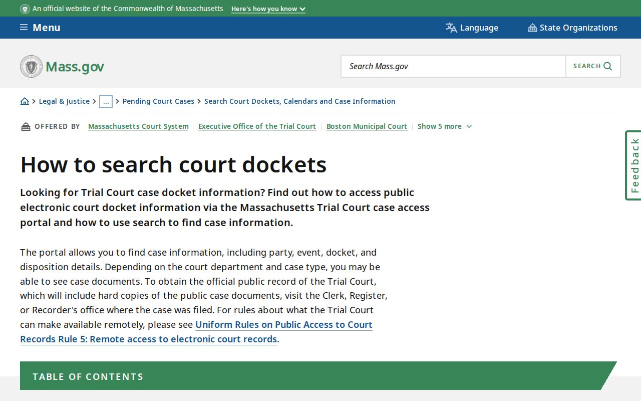 Easton residents directory Massachusetts public court docket search guidance