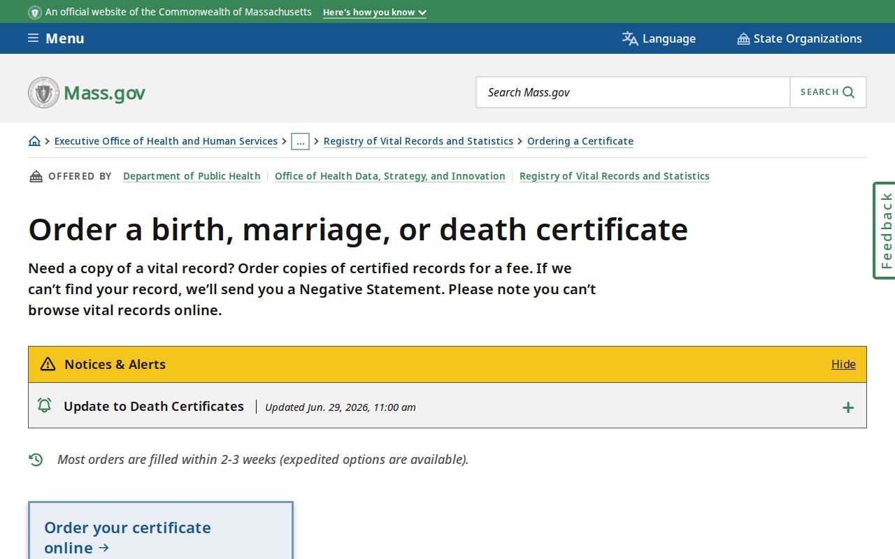 Easton resident lookup Massachusetts vital record application