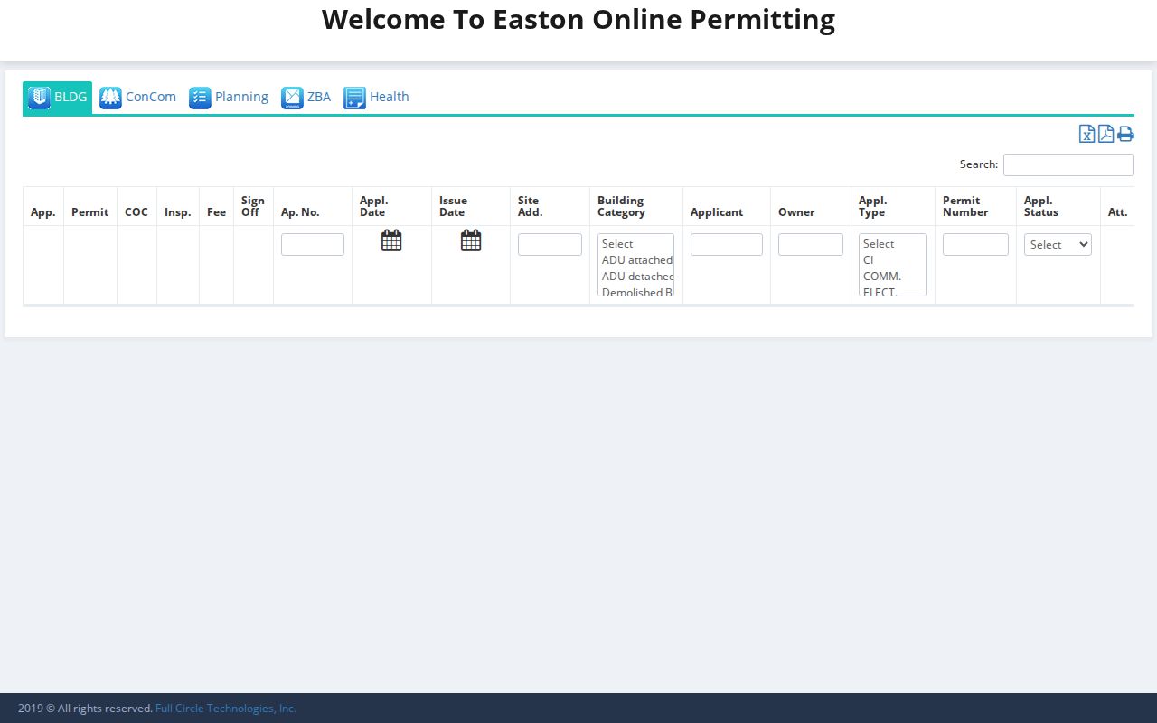 Easton street directory PermitEyes address search portal