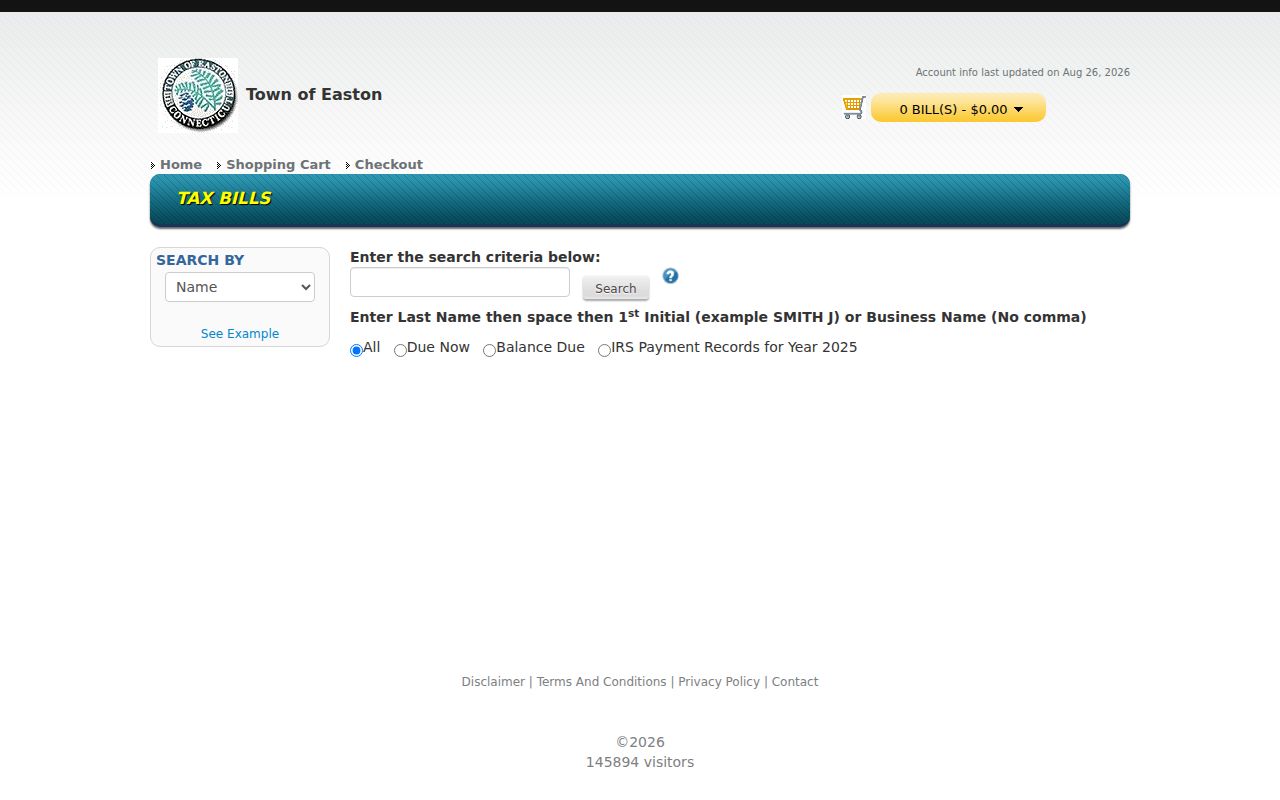 Easton street directory tax bill account address search